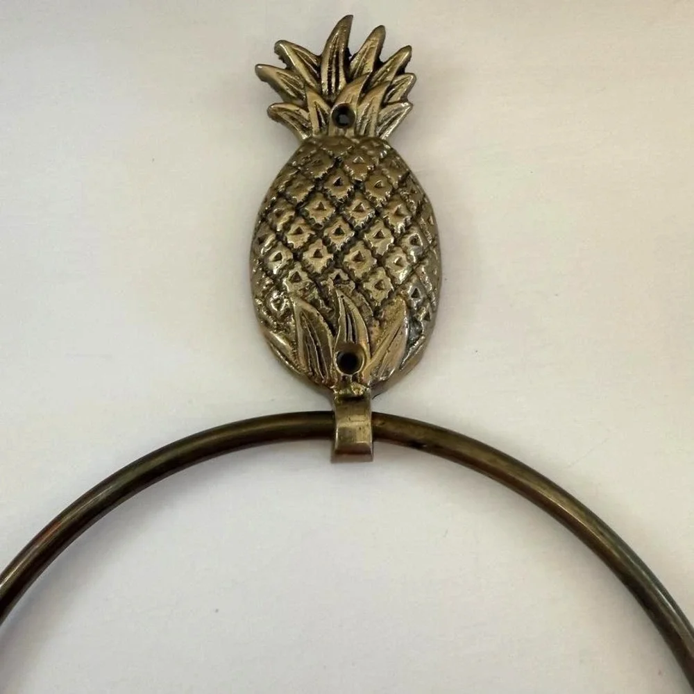 Brass Pineapple‎ Towel Rings Wall Hook Tropical Bath Decor Set Of 3 Taiwan